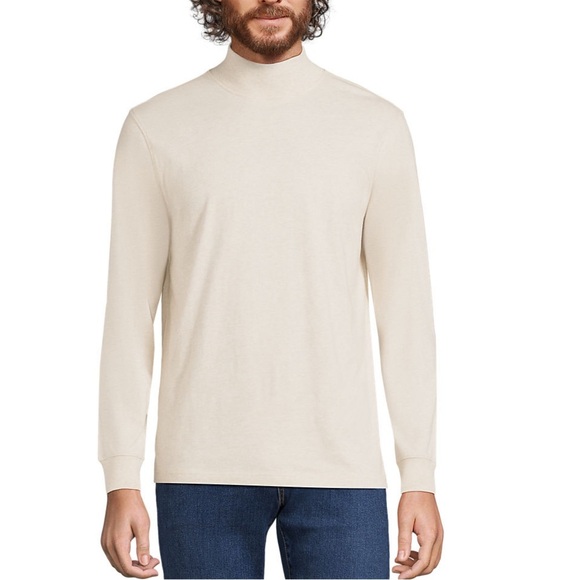 Vtg Single Stitched Land’s End Mock Neck LS Shirt, Cream, XL - Picture 1 of 15